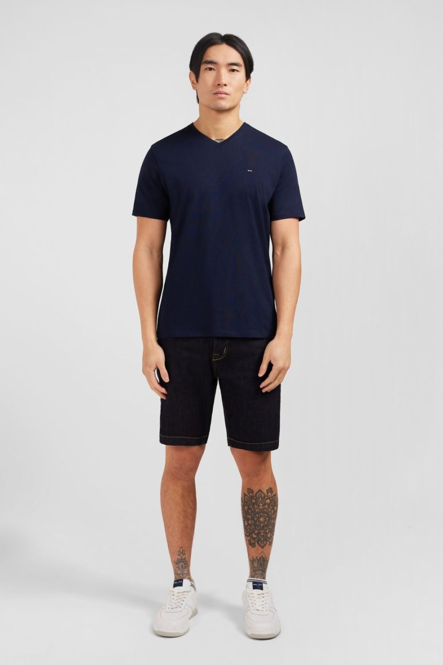 Eden Park V-Neck Navy Light Pima Cotton T-Shirt | T-Shirts