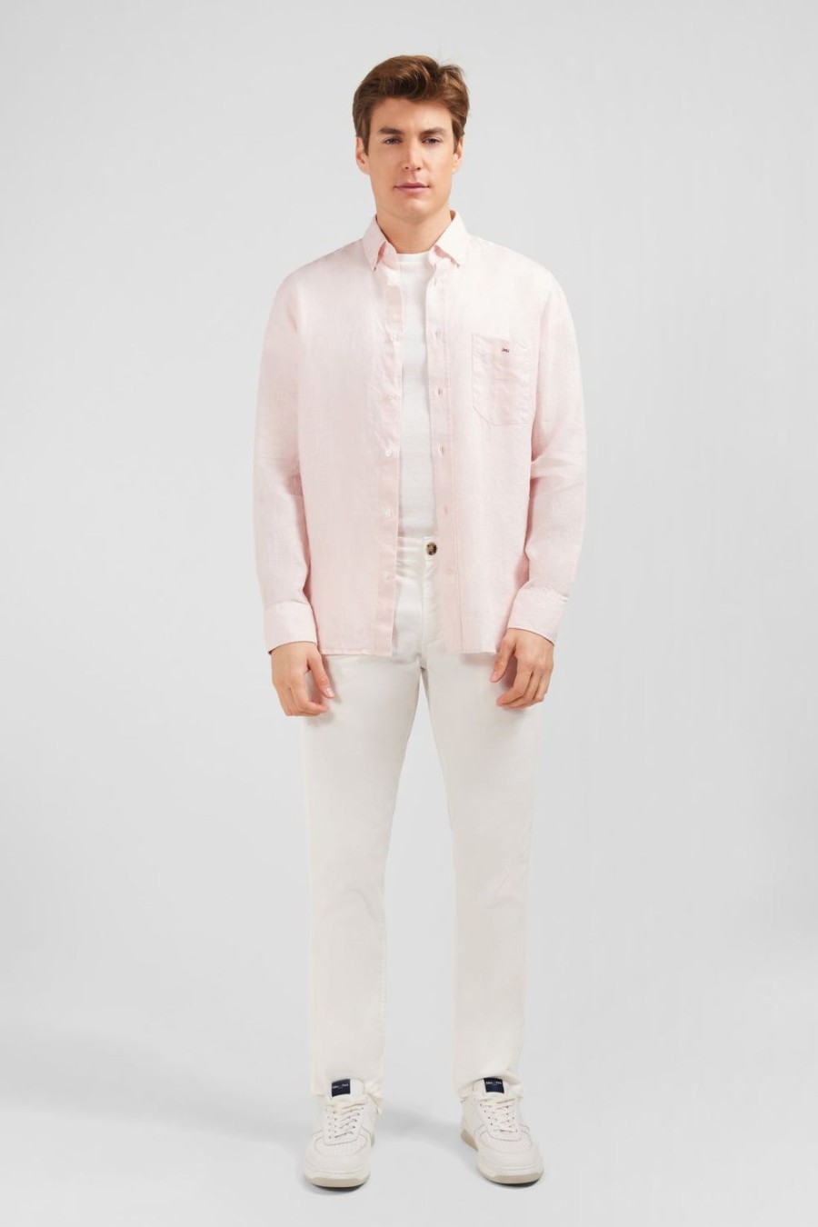 Eden Park Plain Pink Linen Shirt | Shirts