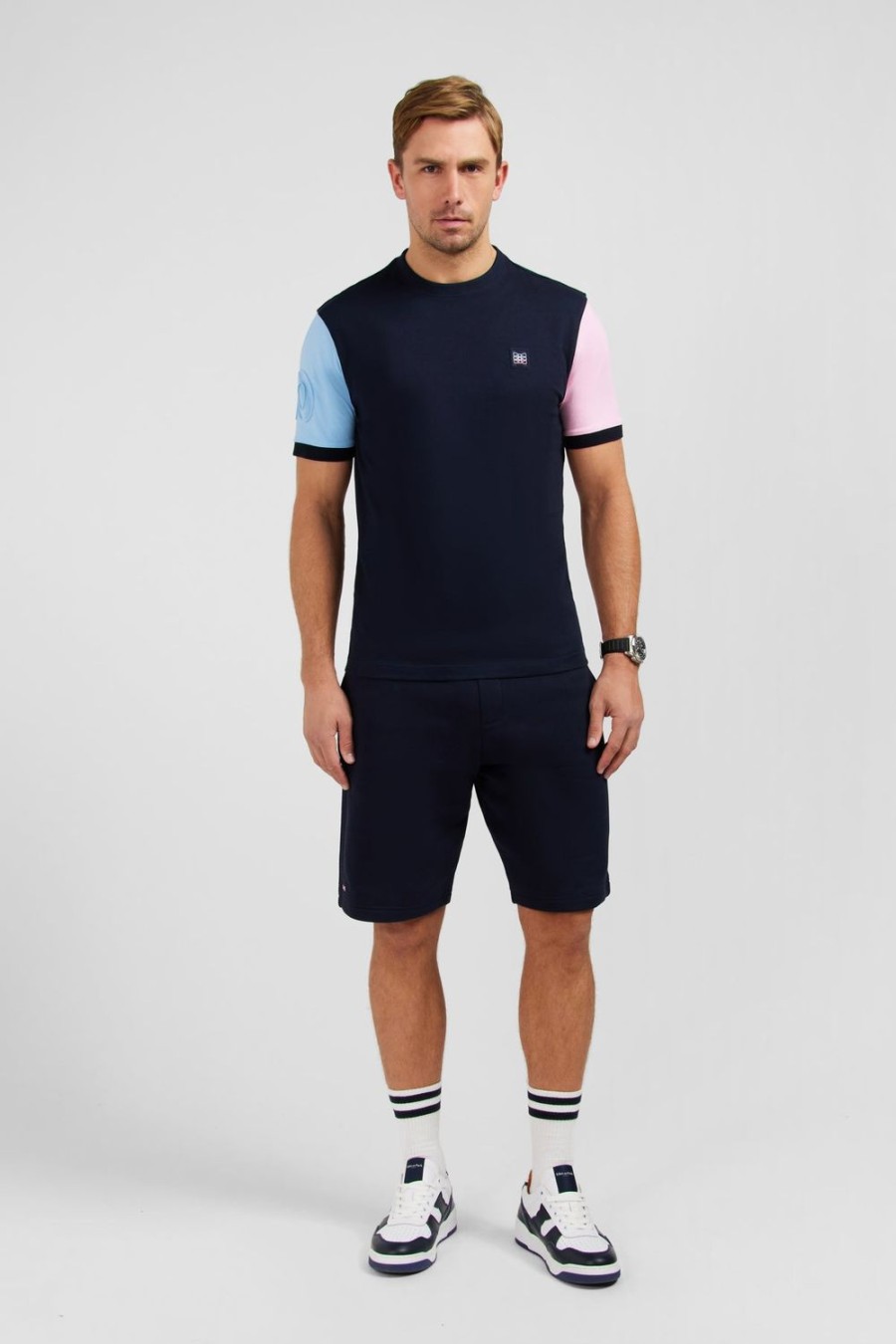 Eden Park Navy Cotton Two-Tone Short-Sleeved T-Shirt | T-Shirts