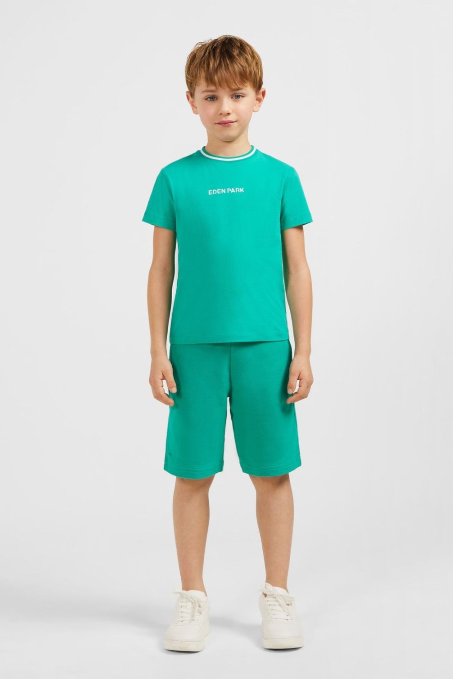 Eden Park Striped Round Neck Eden Park Green T-Shirt In Stretch Cotton | Children