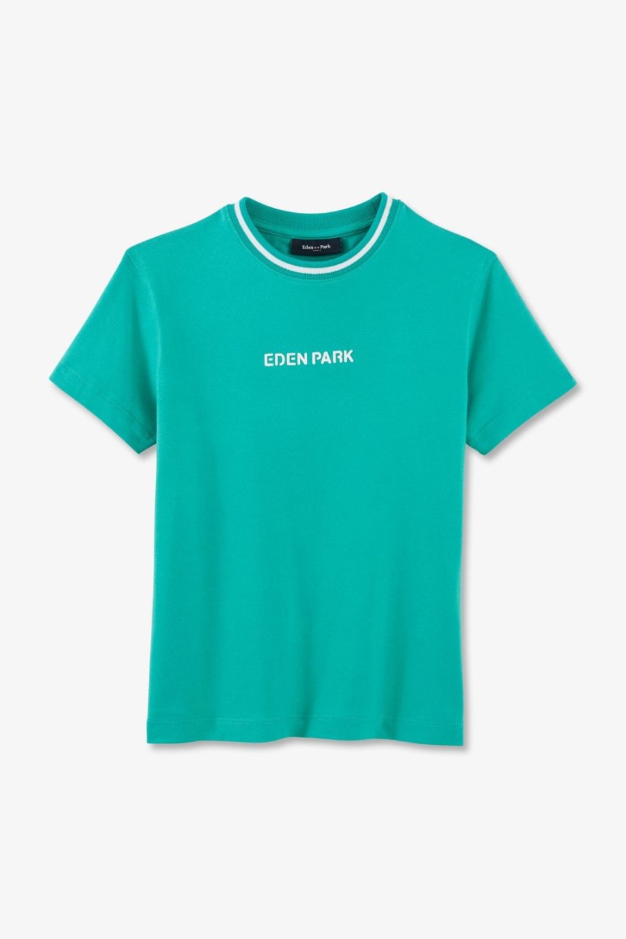 Eden Park Striped Round Neck Eden Park Green T-Shirt In Stretch Cotton | Children