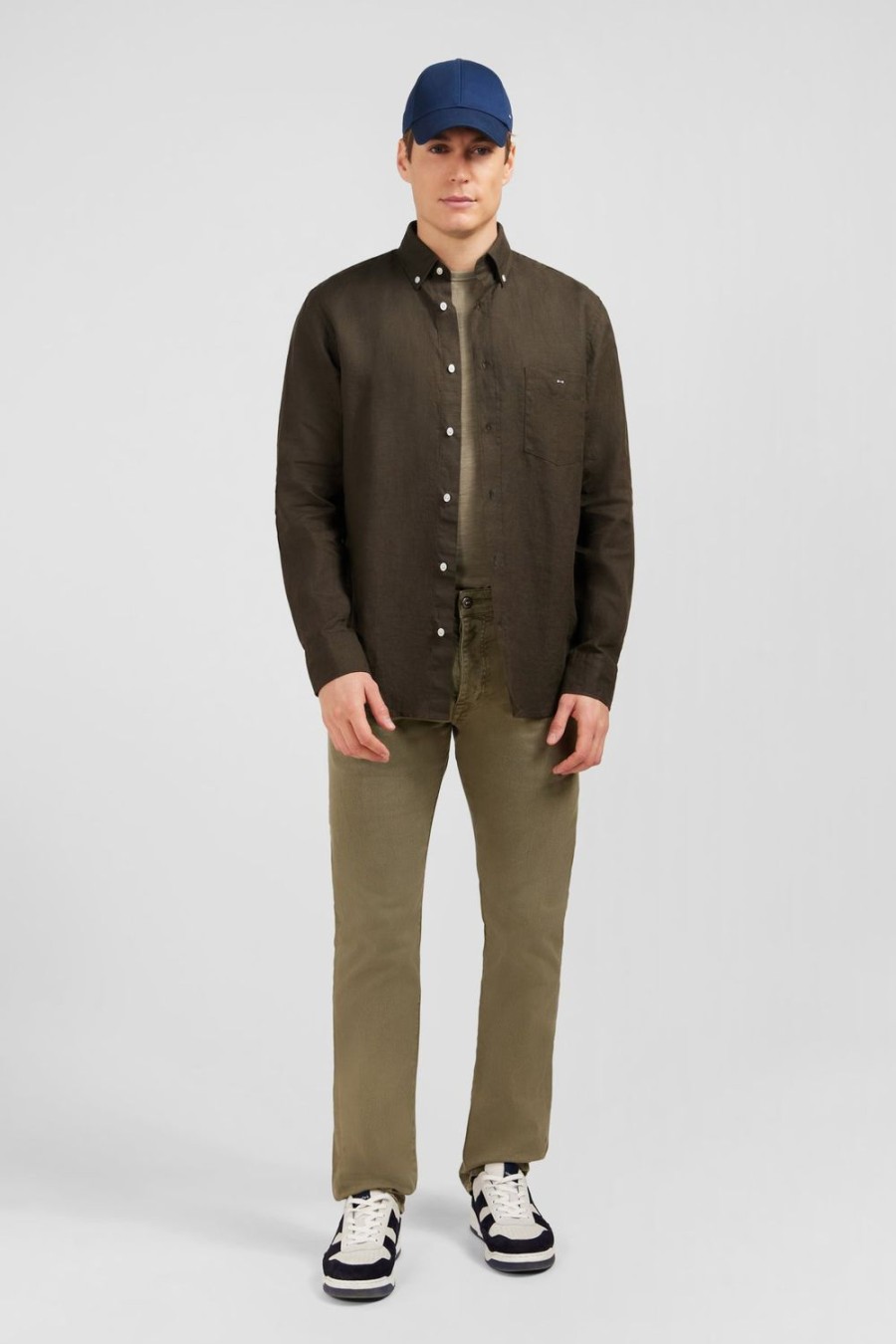 Eden Park Plain Khaki Linen Shirt | Shirts