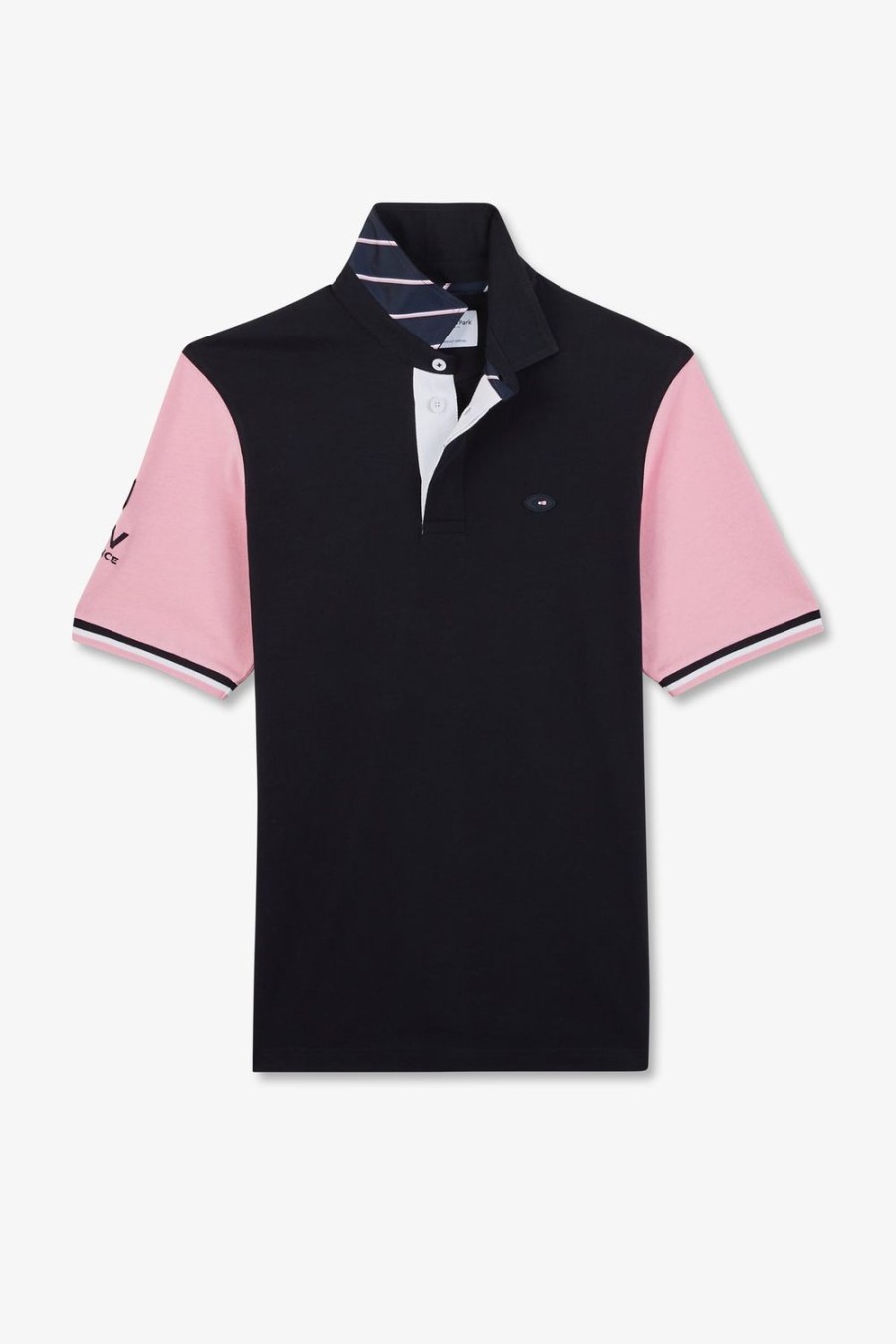 Eden Park Pink Colour-Block Polo Shirt With Rooster Embroidery On The Back | Rugby Shirts