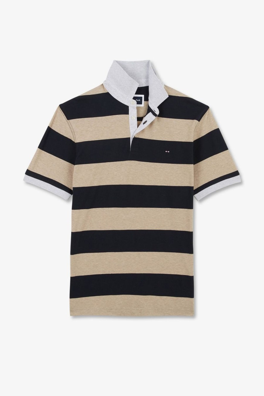 Eden Park Beige Striped Short-Sleeved Polo Shirt | Polos