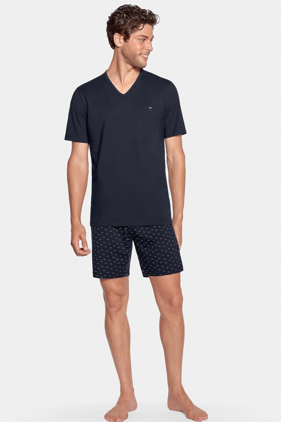 Eden Park Cotton Jersey Short Navy Pyjamas With Micropatterned Shorts | Pyjamas