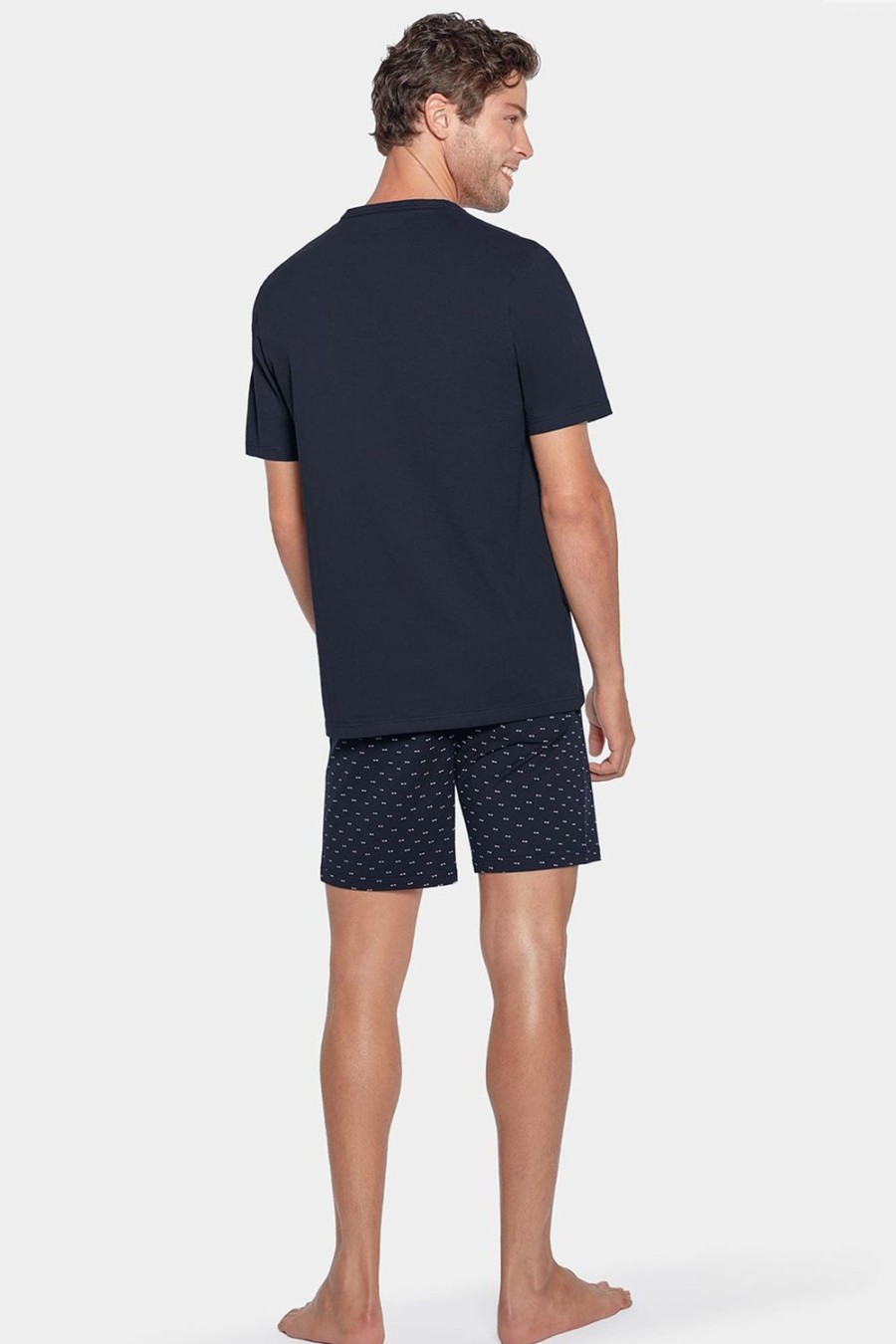 Eden Park Cotton Jersey Short Navy Pyjamas With Micropatterned Shorts | Pyjamas