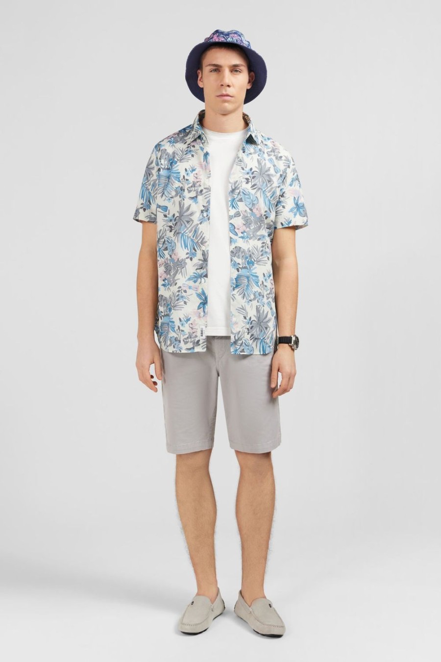 Eden Park White Shirt With Exclusive Leaf Print | Short-Sleeved Shirts