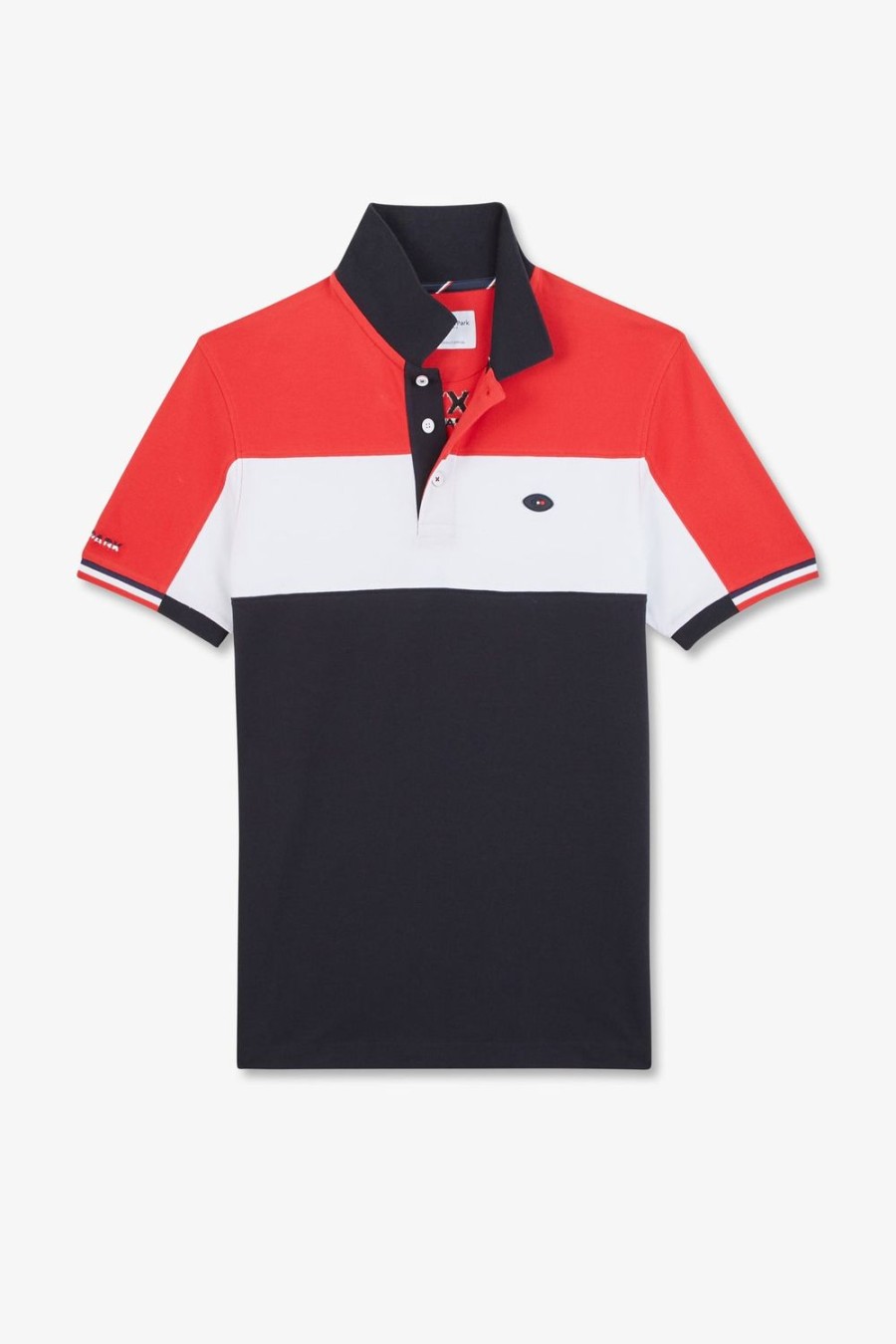 Eden Park Red Colour-Block Polo Shirt In Cotton Pique With Xv De France Embroidery | Polos