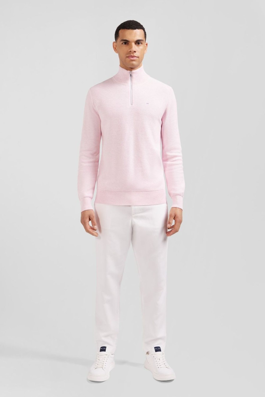 Eden Park Pink Semi-Zipped Sweater In Cotton | Sweaters