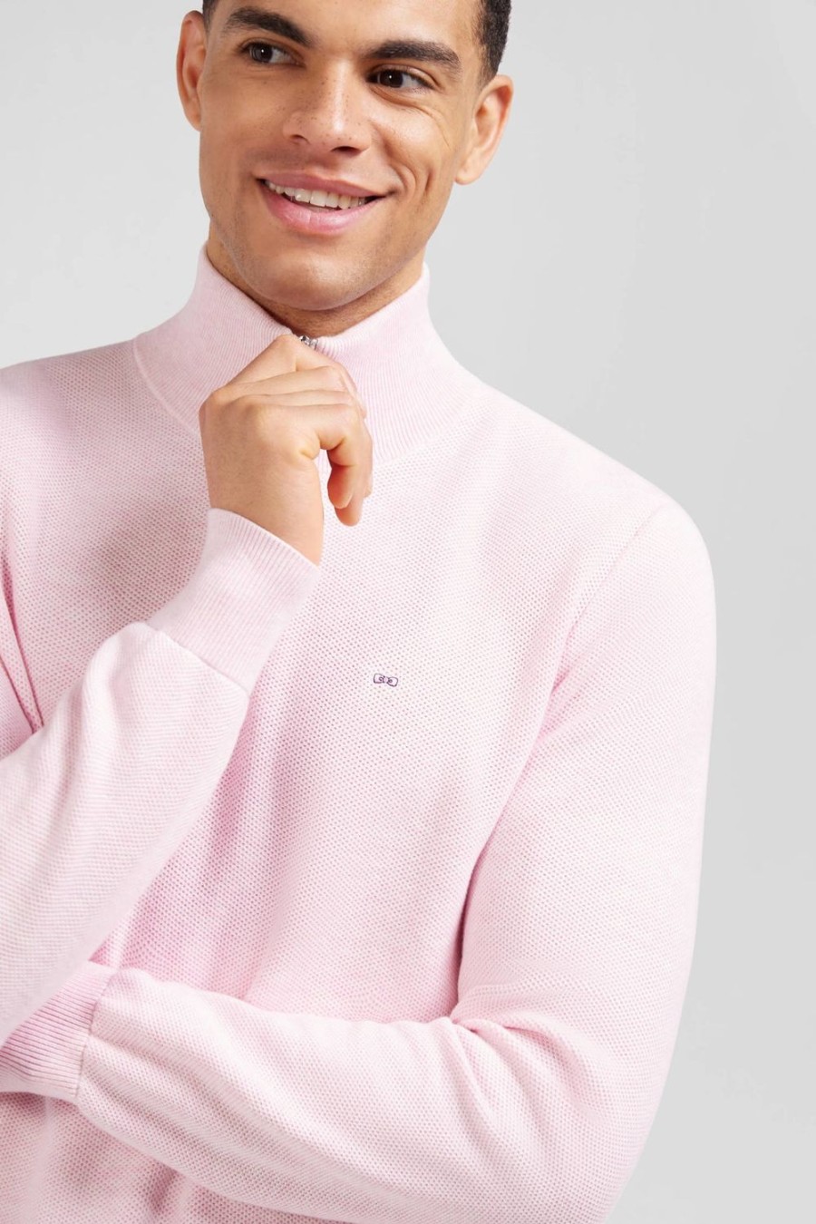 Eden Park Pink Semi-Zipped Sweater In Cotton | Sweaters