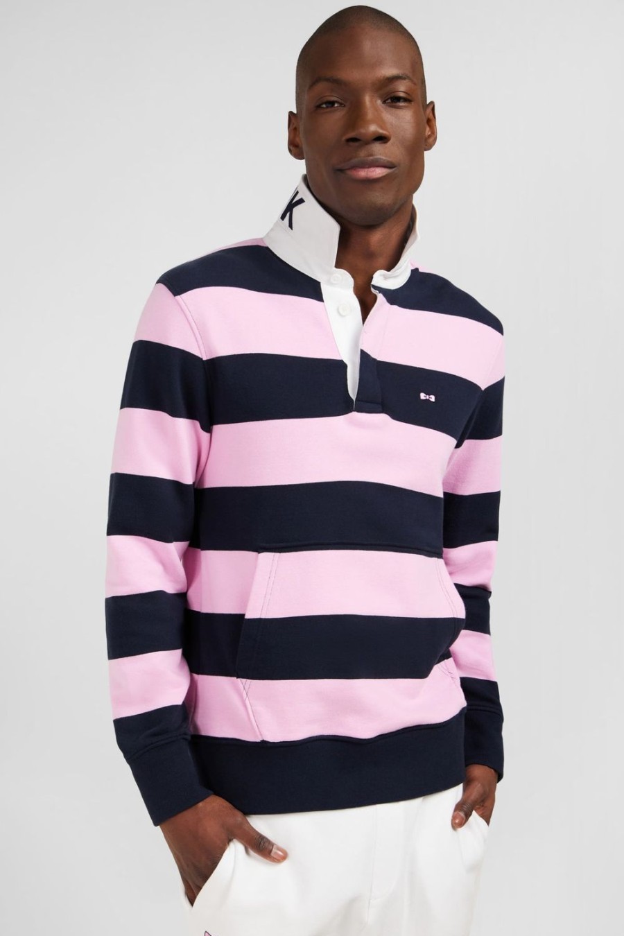 Eden Park Dark Blue Striped Polo Neck Sweatshirt | Sweatshirts