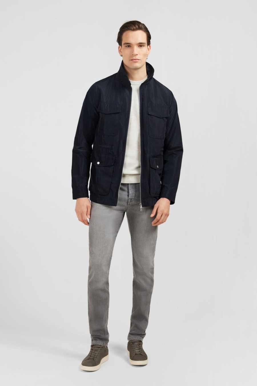 Eden Park Plain Navy Blue Hooded Parka | Coats