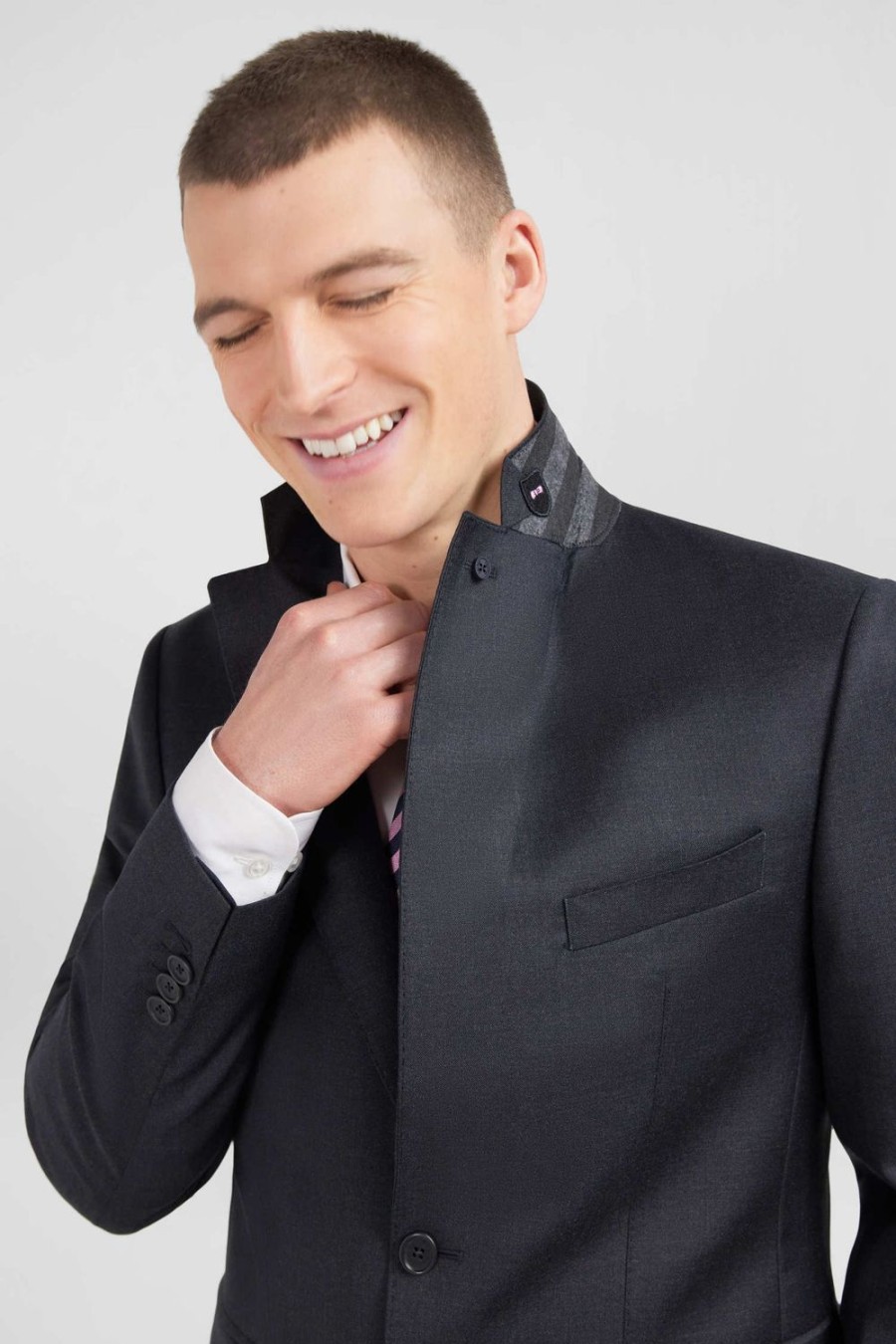 Eden Park Fitted Suit In Dark Grey Wool | Jackets