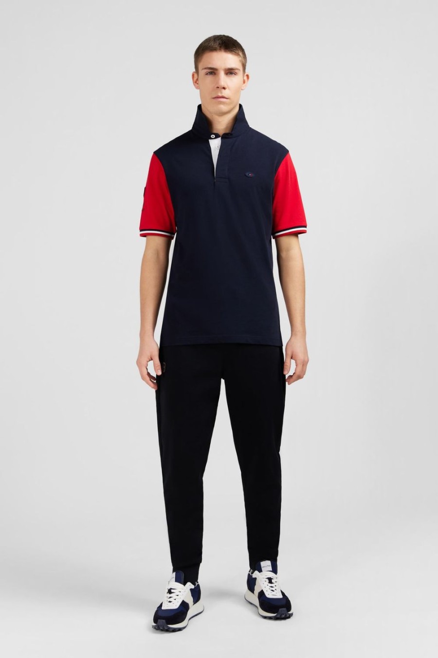 Eden Park Red Colour-Block Polo Shirt With Rooster Embroidery On The Back | Rugby Shirts