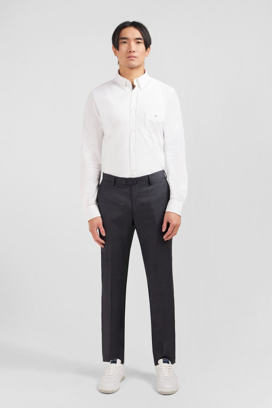 Eden Park Slim Grey Wool Trousers With Broken Fold | Pants