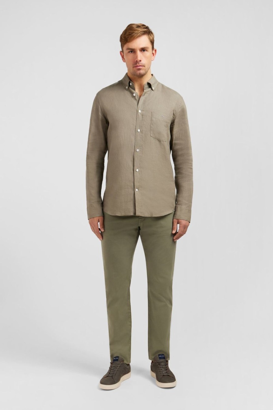 Eden Park Plain Khaki Linen Shirt | Shirts