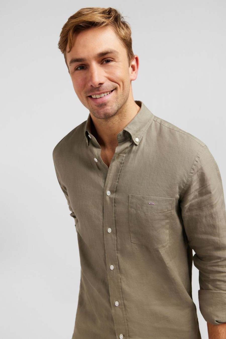 Eden Park Plain Khaki Linen Shirt | Shirts