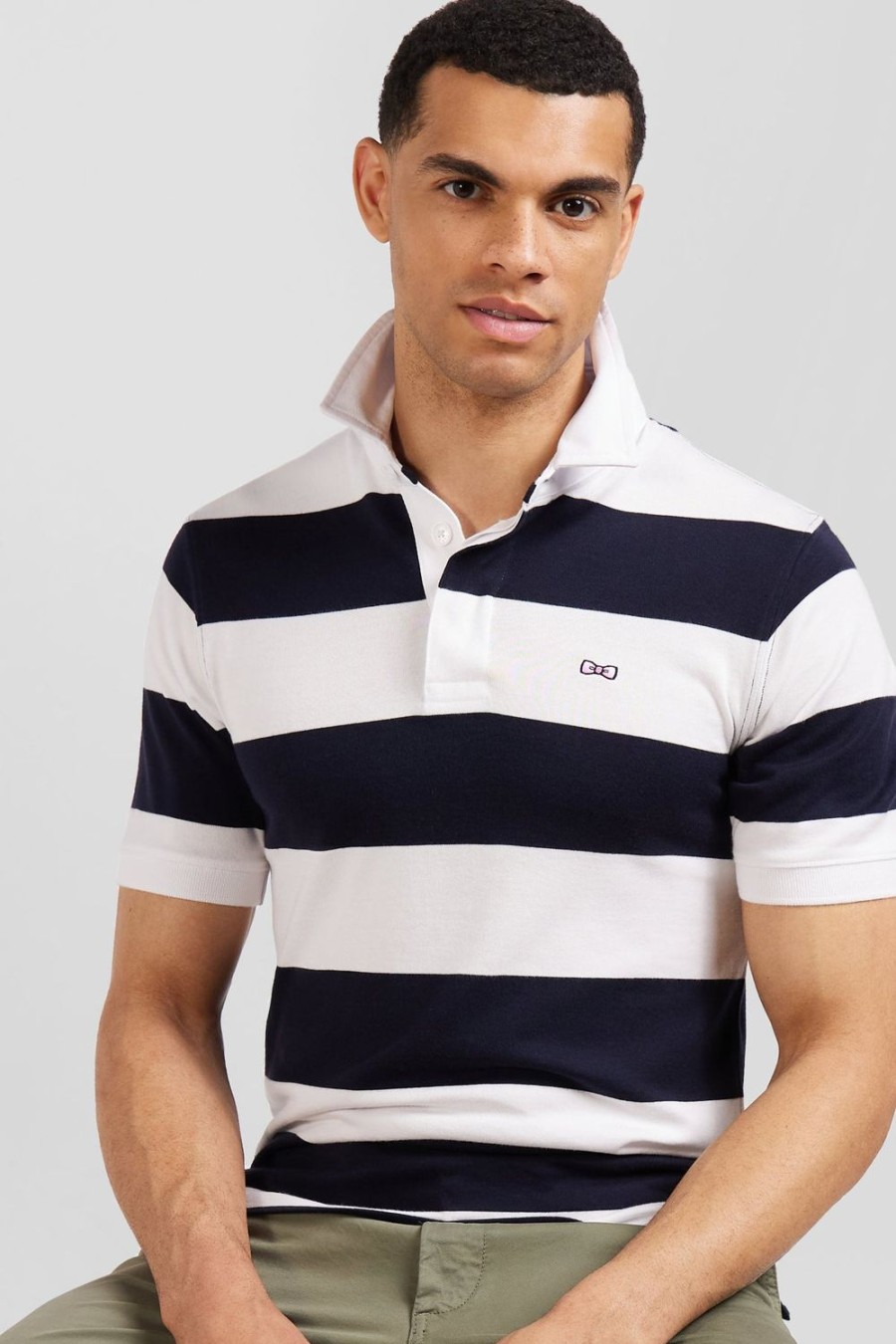 Eden Park Dark Blue Striped Short-Sleeved Rugby Shirt | Rugby Shirts