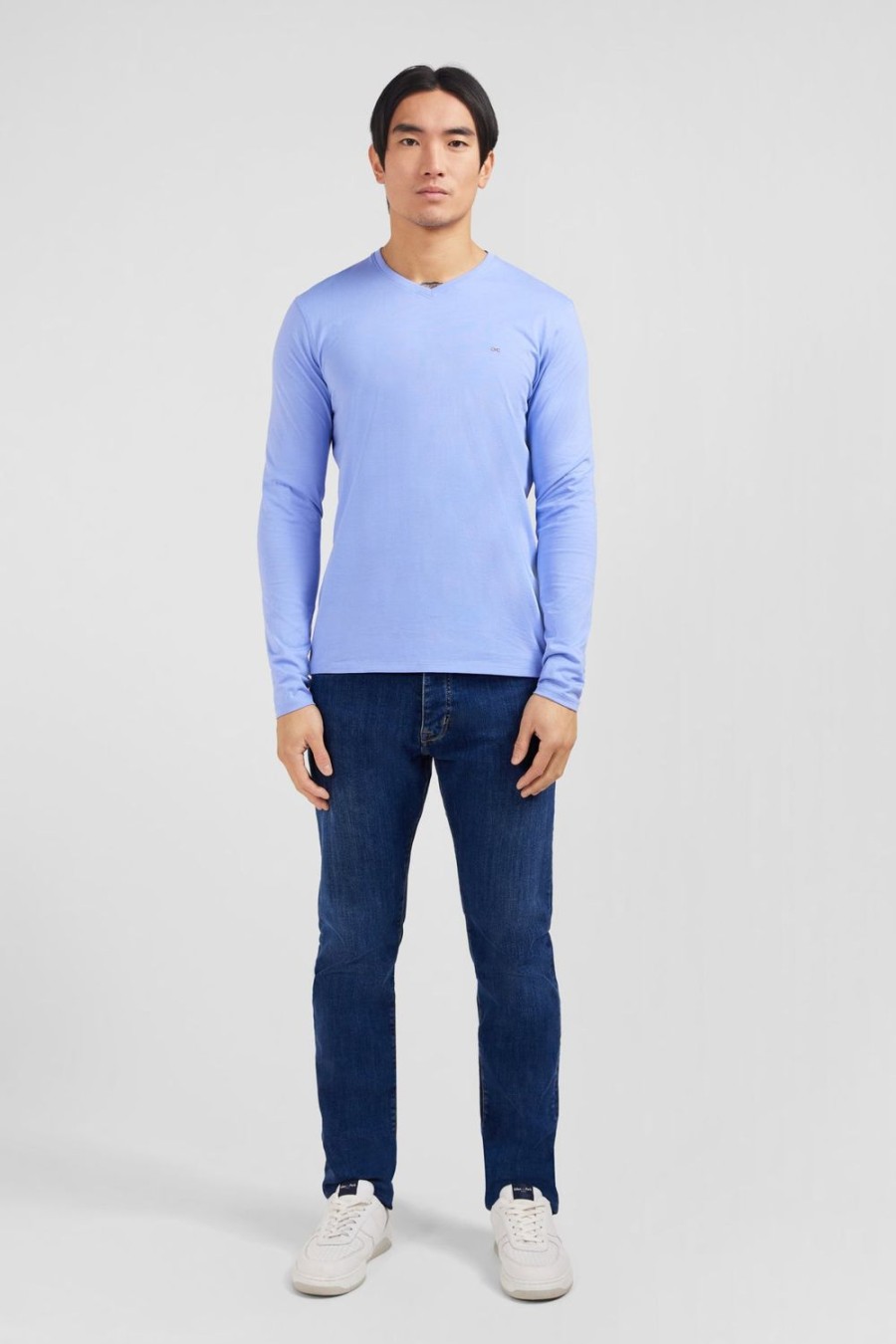 Eden Park Long Sleeved Blue V Neck T-Shirt | T-Shirts