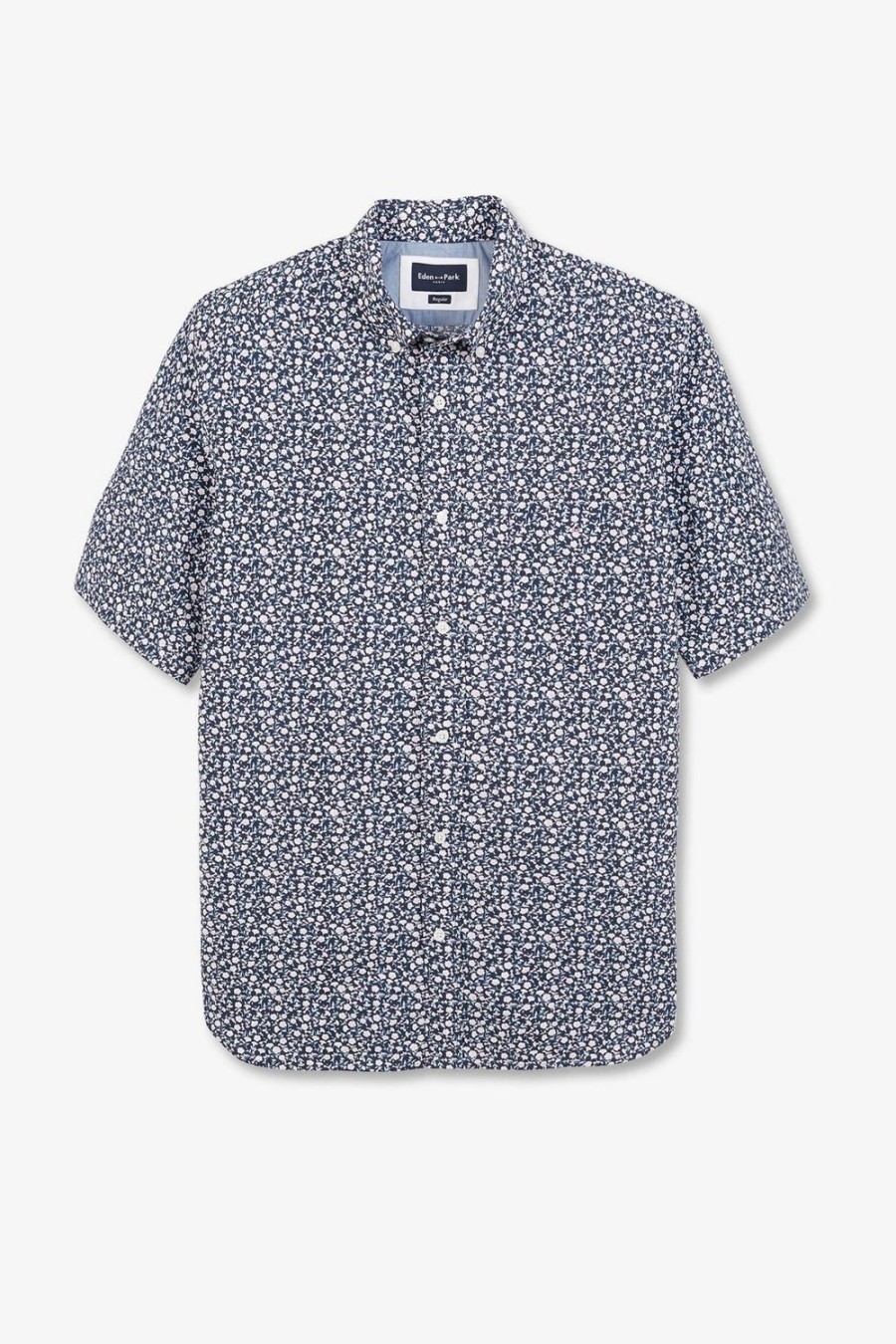 Eden Park Navy Blue Shirt With Exclusive Floral Print | Short-Sleeved Shirts