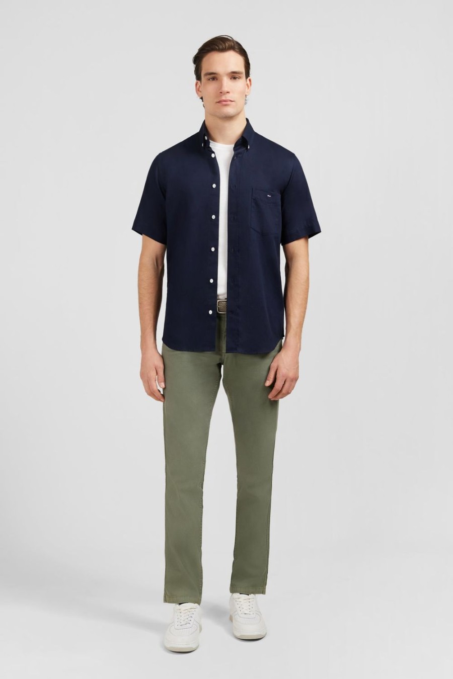 Eden Park Plain Dark Blue Shirt | Short-Sleeved Shirts