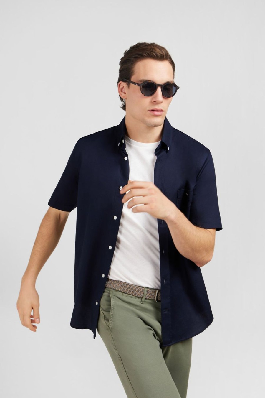 Eden Park Plain Dark Blue Shirt | Short-Sleeved Shirts