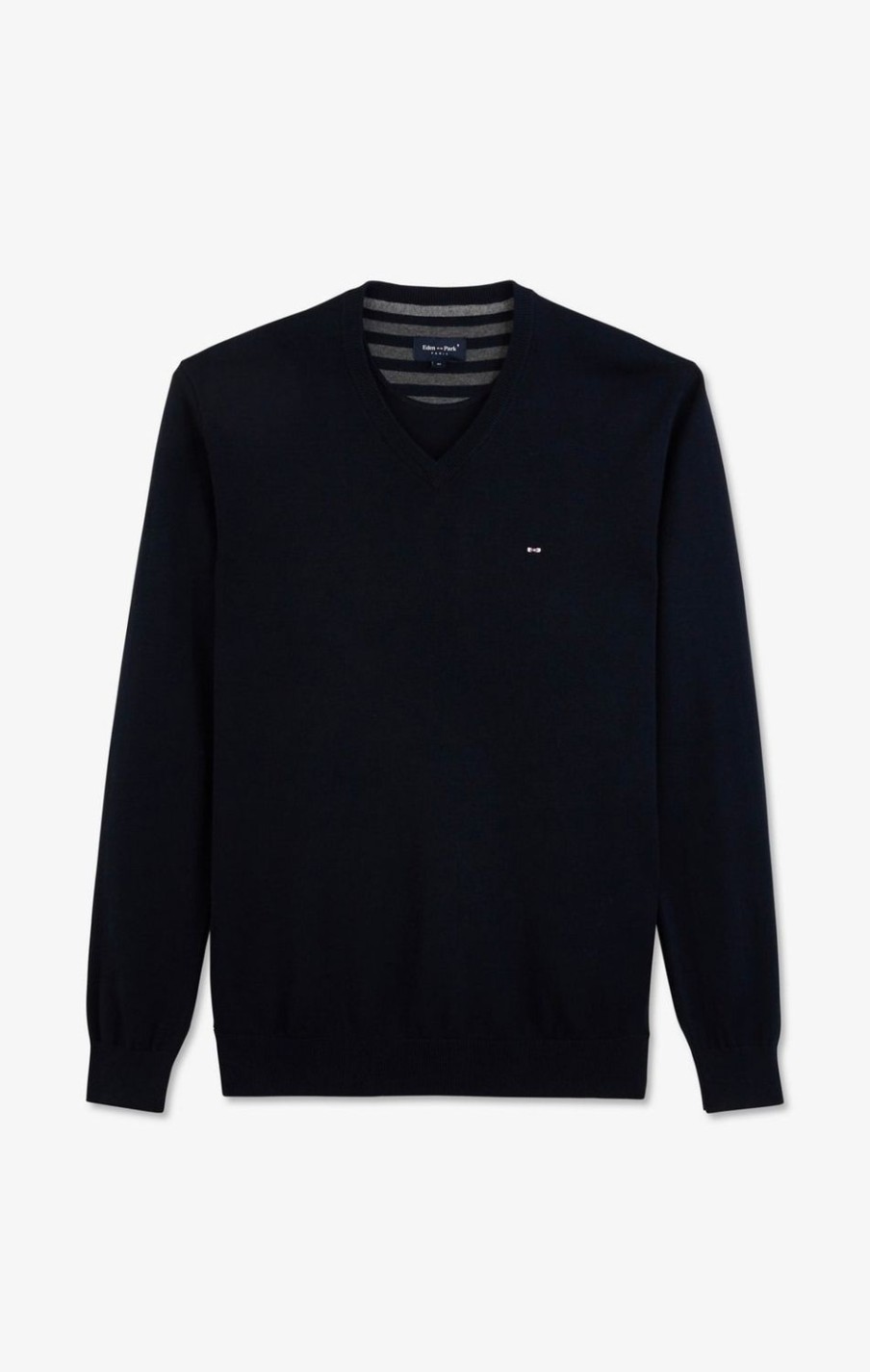 Eden Park Navy Blue V-Neck Cotton Jersey Jumper | Sweaters