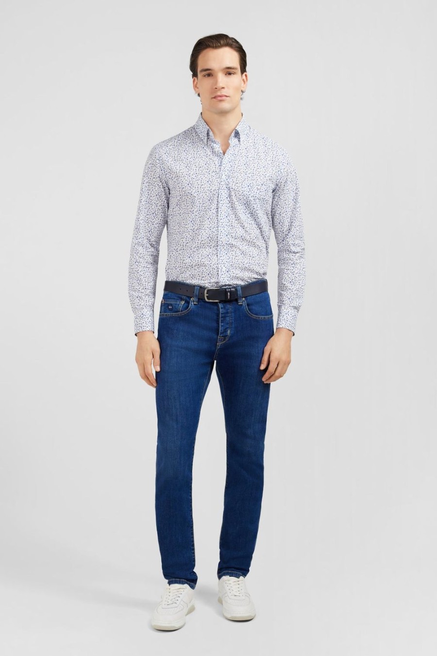 Eden Park Light Blue Shirt With A Floral Micro Motif | Shirts