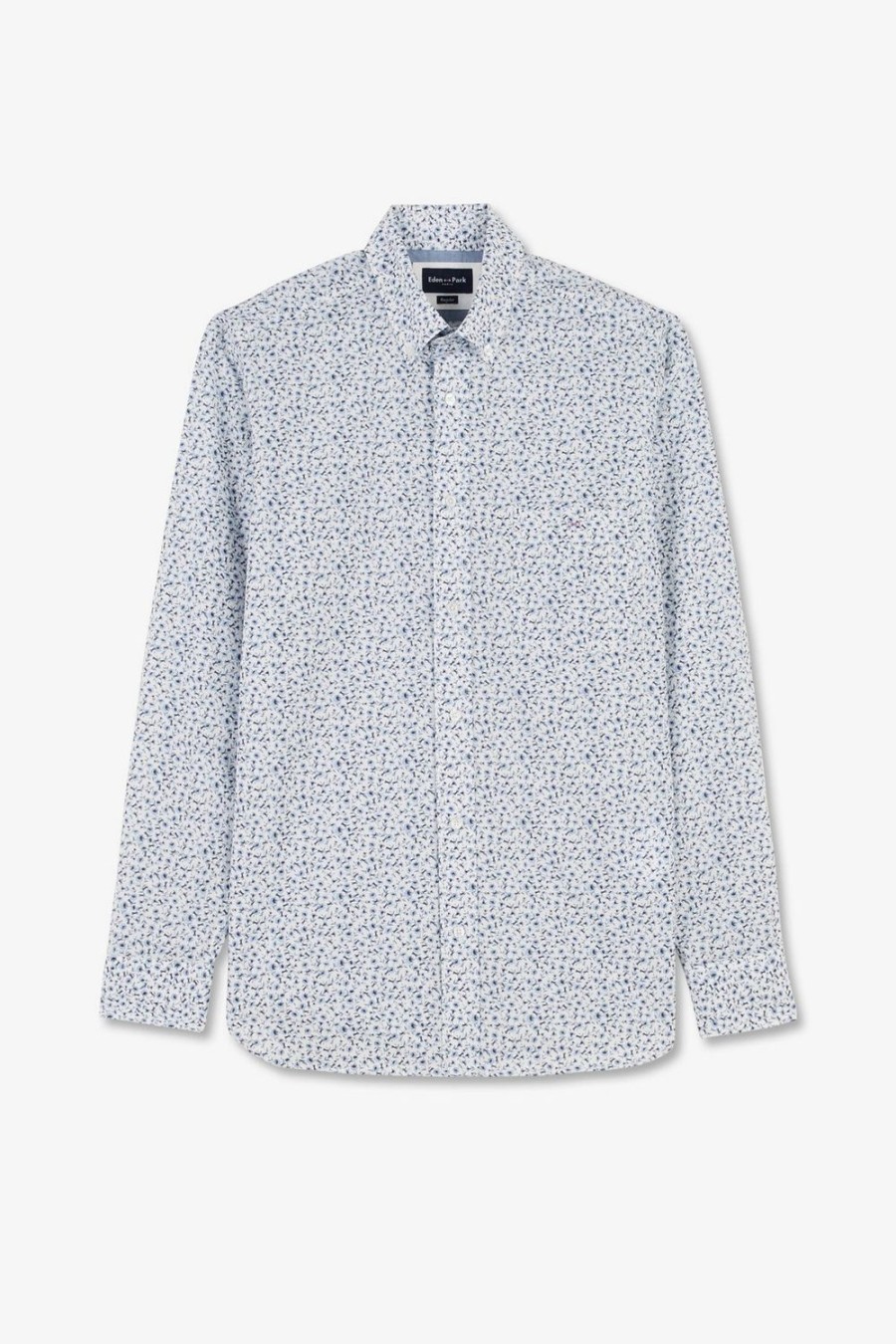 Eden Park Light Blue Shirt With A Floral Micro Motif | Shirts