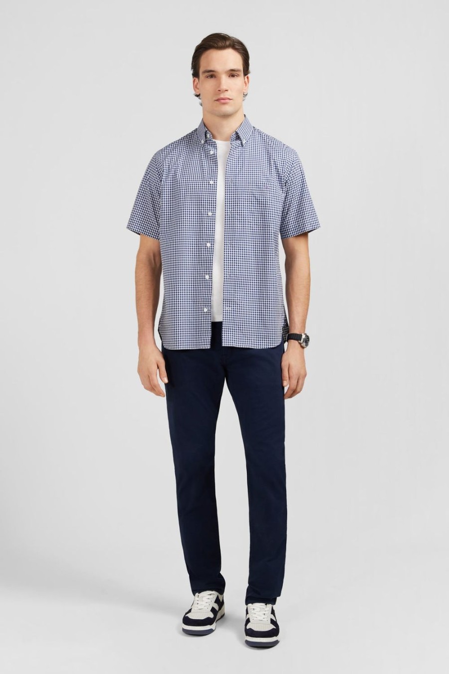 Eden Park Dark Blue Checked Blouse | Short-Sleeved Shirts