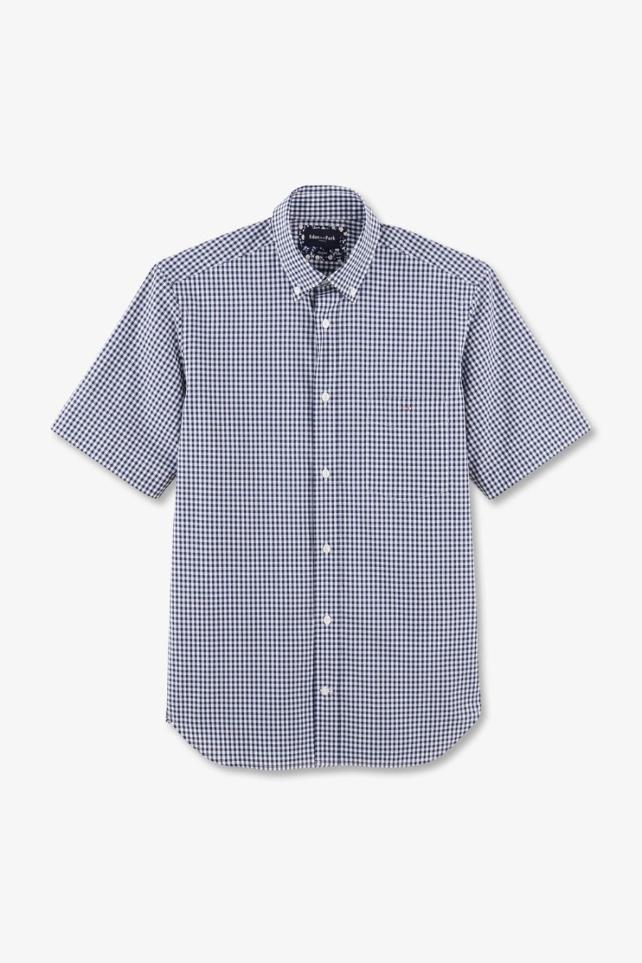 Eden Park Dark Blue Checked Blouse | Short-Sleeved Shirts