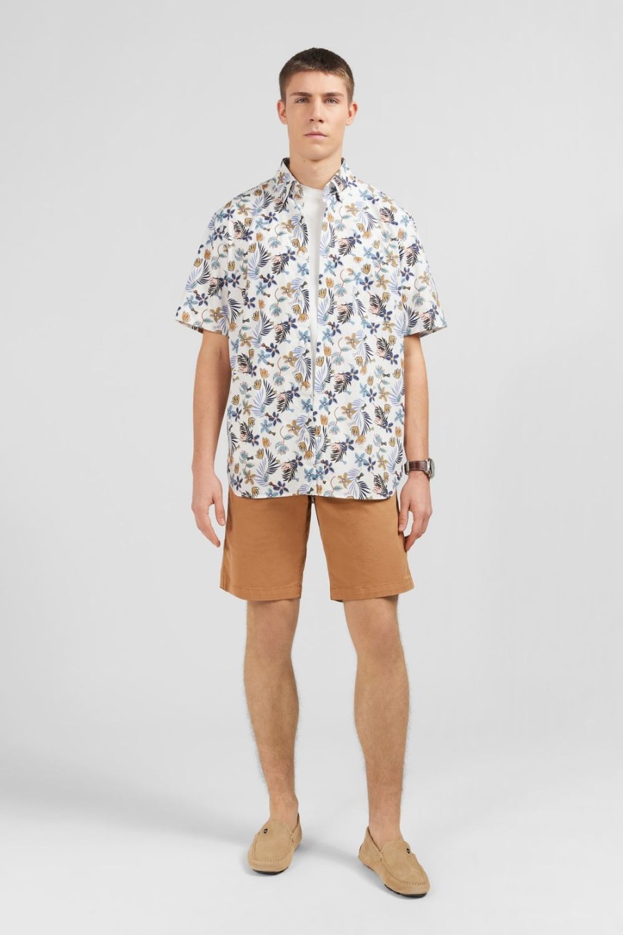 Eden Park White Shirt With Exclusive Floral Print | Short-Sleeved Shirts