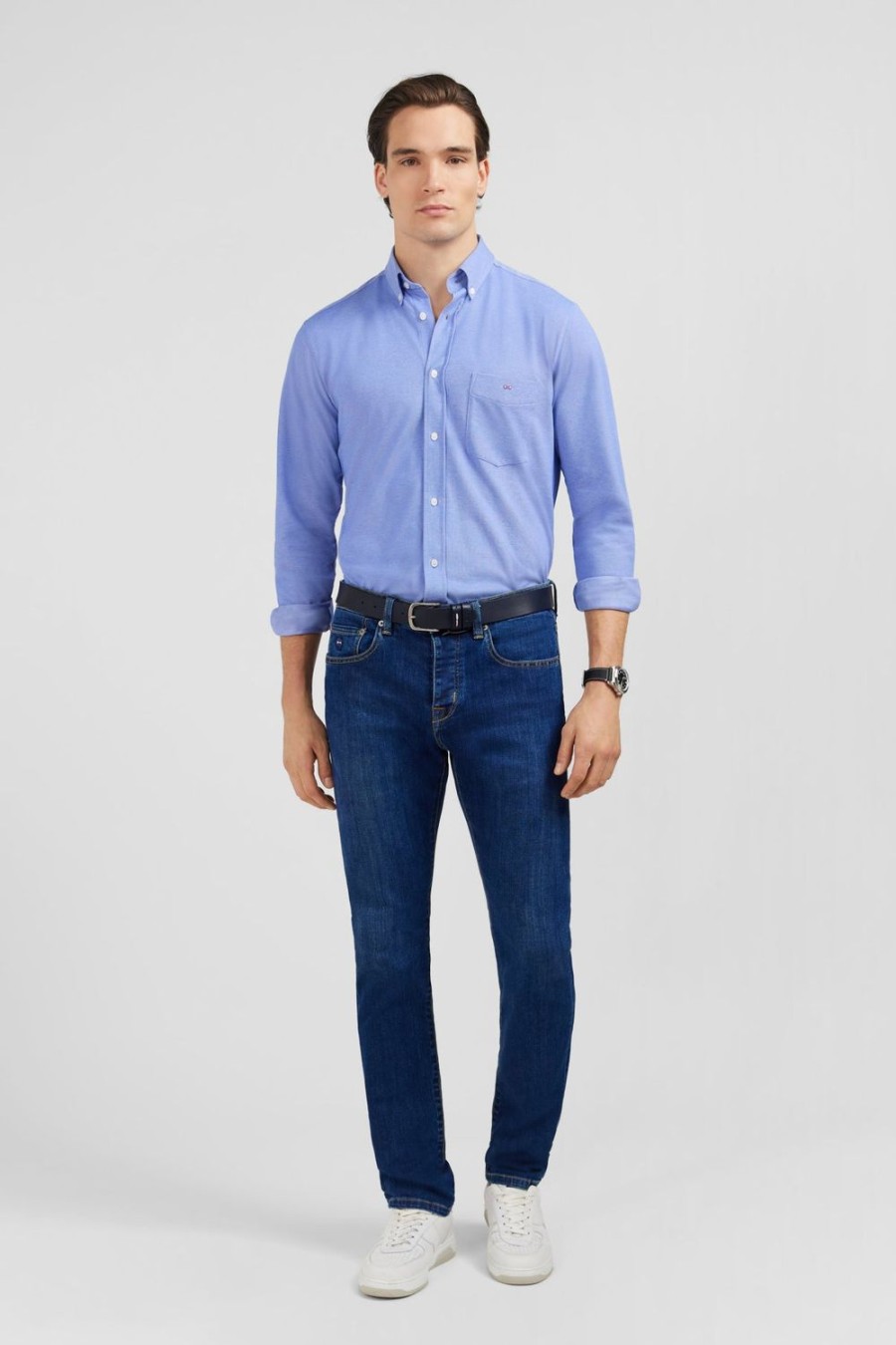 Eden Park Blue Cotton Pinpoint Shirt | Shirts