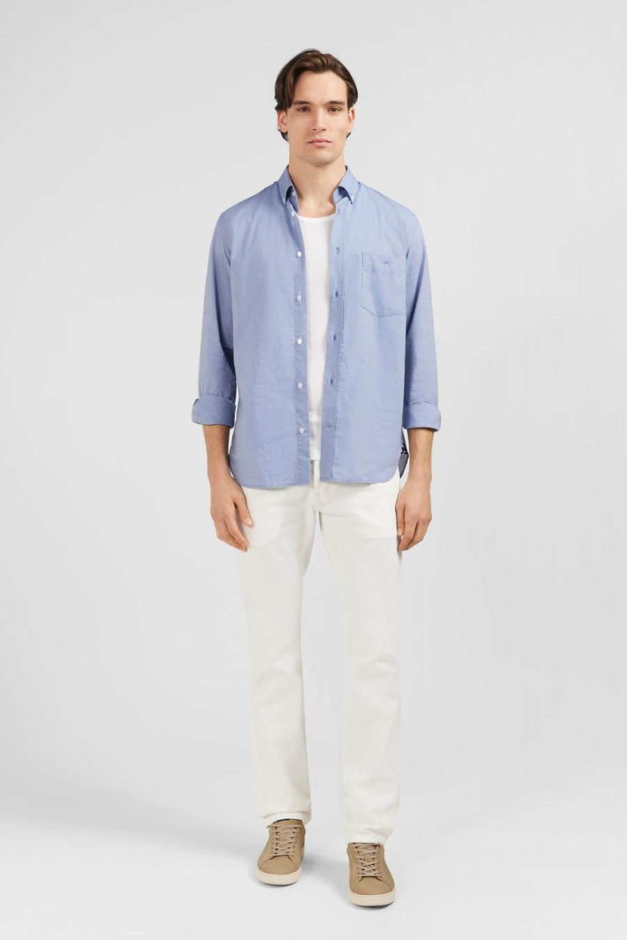 Eden Park Plain Sky Blue Cotton Shirt In Regular Fit | Shirts