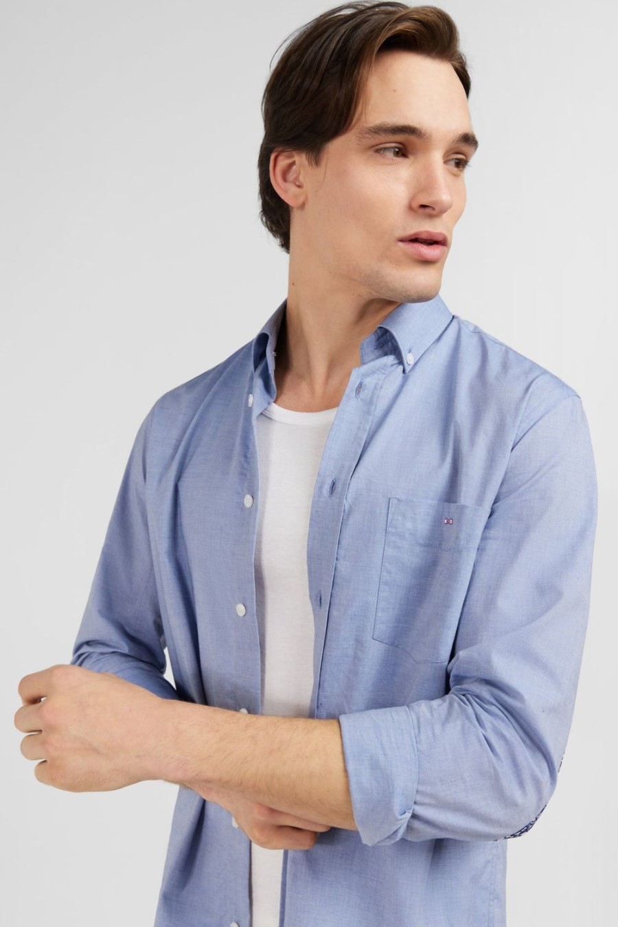 Eden Park Plain Sky Blue Cotton Shirt In Regular Fit | Shirts