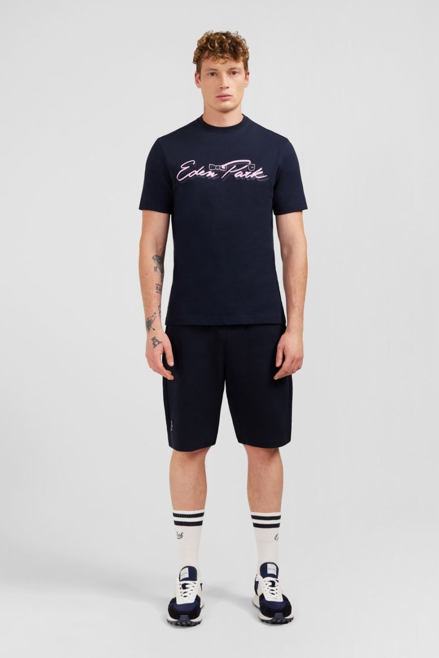 Eden Park Dark Blue T-Shirt With Double Eden Park Lettering | T-Shirts