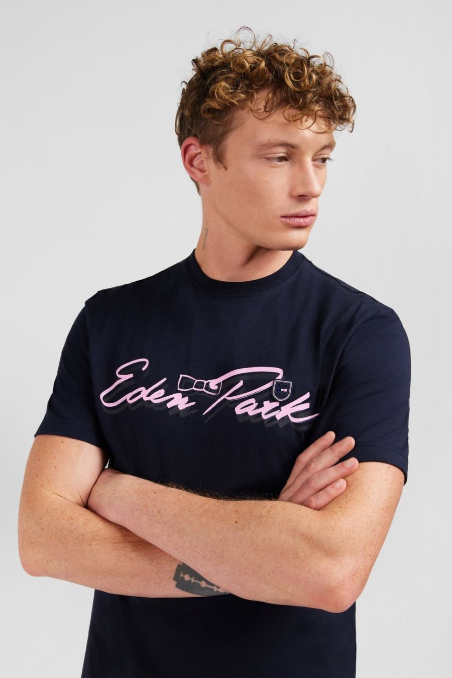 Eden Park Dark Blue T-Shirt With Double Eden Park Lettering | T-Shirts