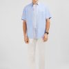 Eden Park Blue Shirt In Cotton Dobby | Short-Sleeved Shirts