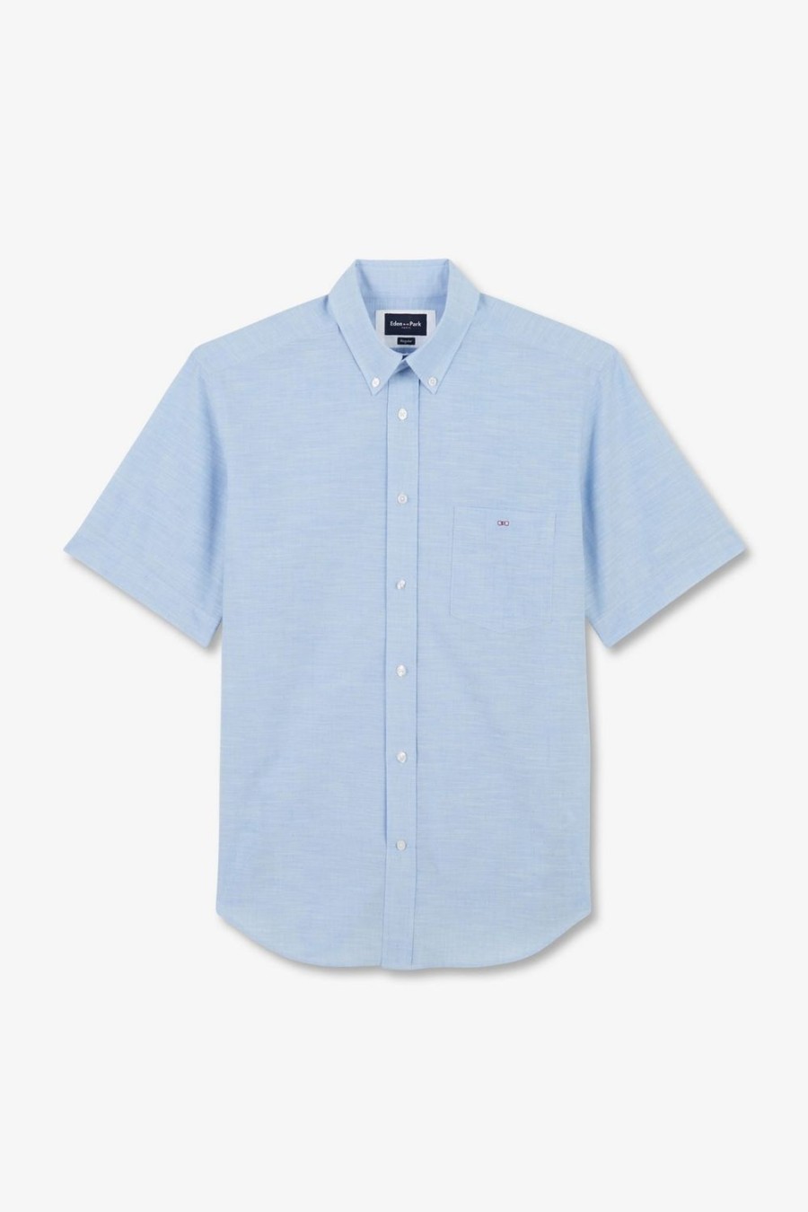 Eden Park Blue Shirt In Cotton Dobby | Short-Sleeved Shirts