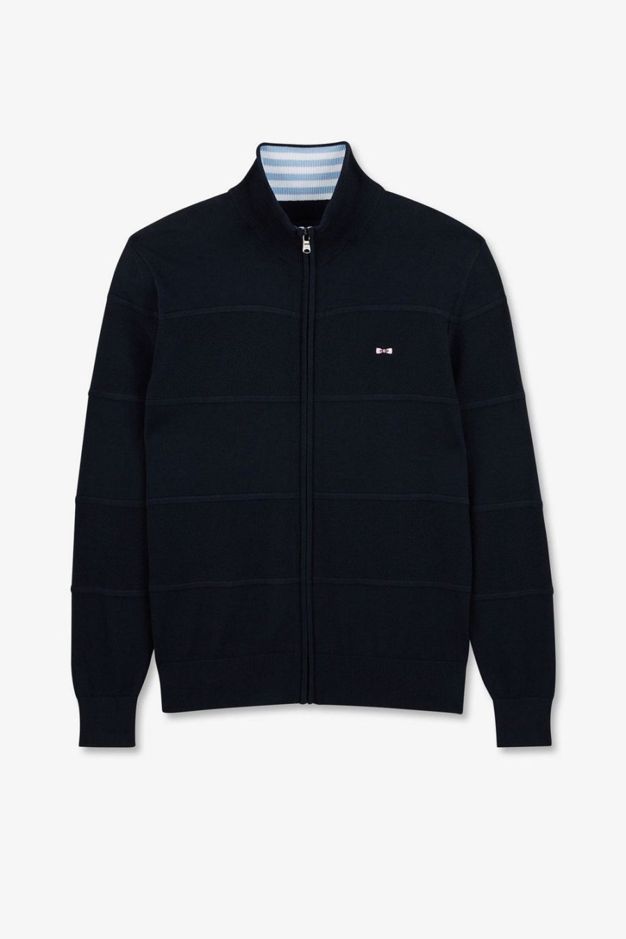 Eden Park Navy Blue Zip Cardigan In Combination Knit | Cardigans