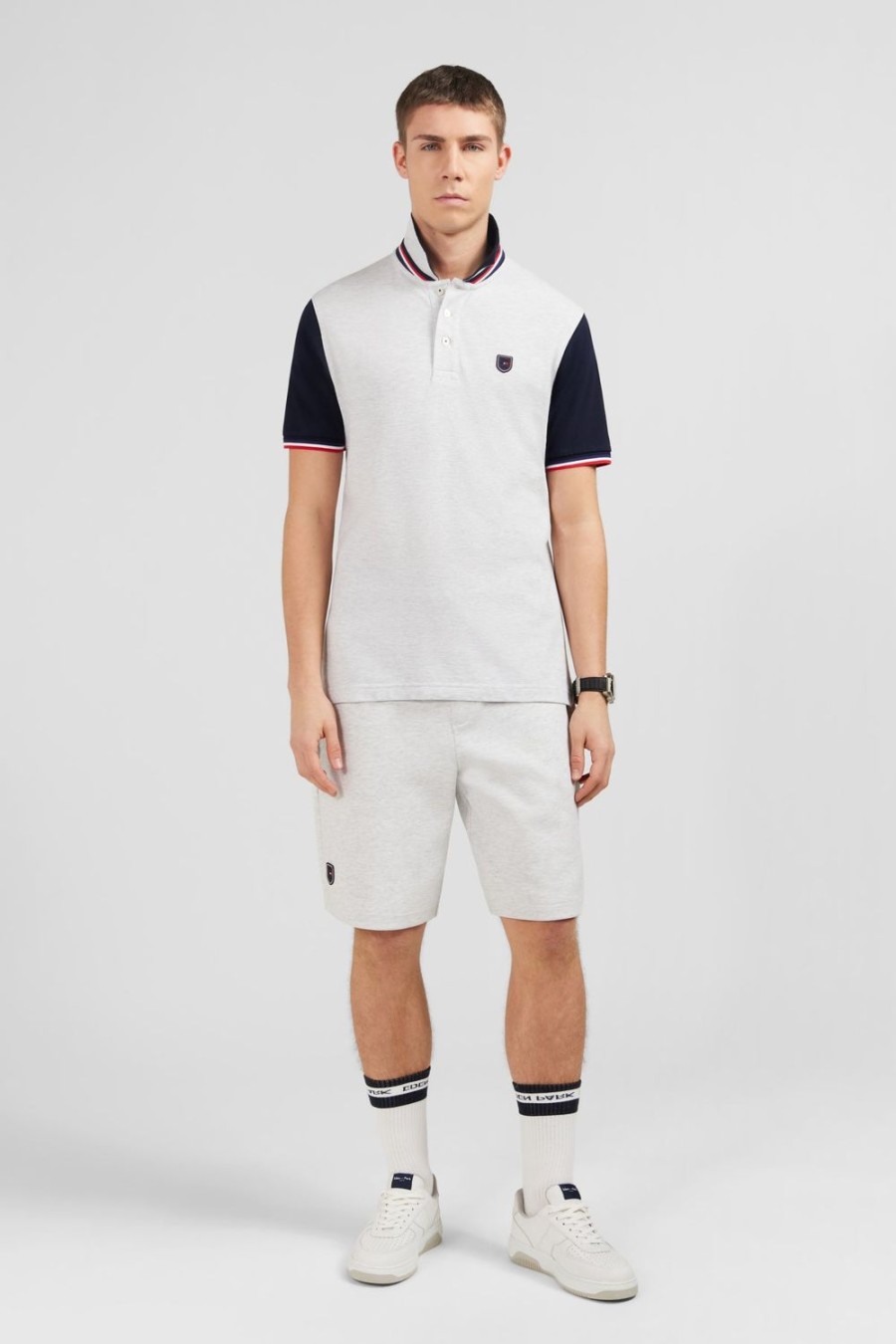 Eden Park Grey Short-Sleeved Colour-Block Polo Shirt | Polos