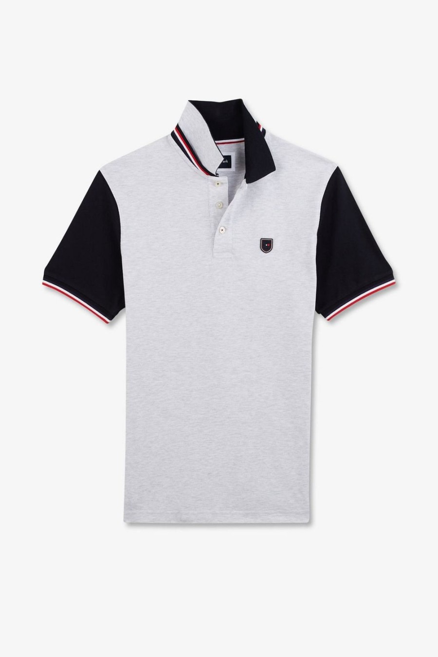 Eden Park Grey Short-Sleeved Colour-Block Polo Shirt | Polos