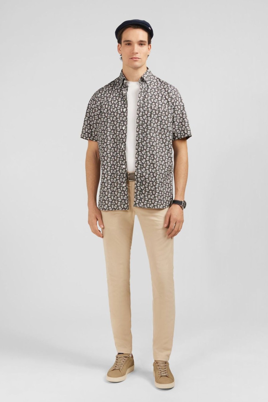 Eden Park Khaki Shirt With Flower Print | Short-Sleeved Shirts