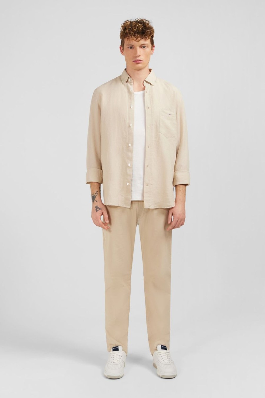 Eden Park Plain Beige Linen Shirt | Shirts