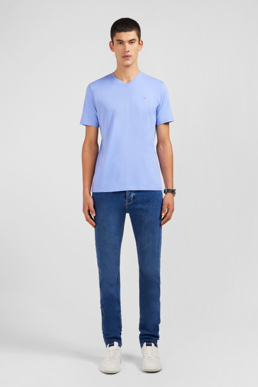 Eden Park V-Neck Blue Light Pima Cotton T-Shirt | T-Shirts