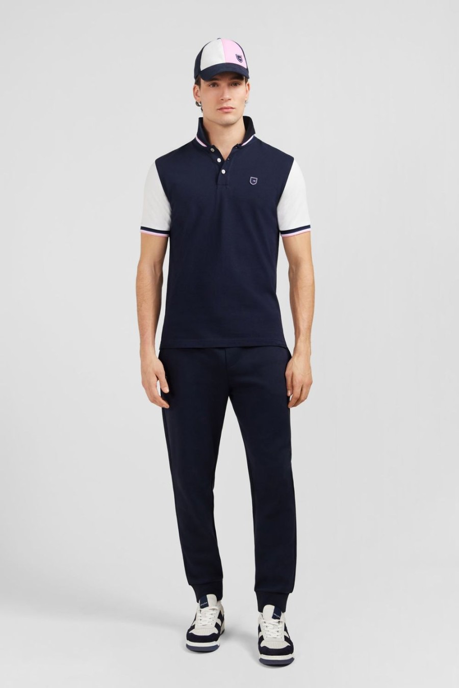 Eden Park Navy Blue Short-Sleeved Colour-Block Polo Shirt | Polos