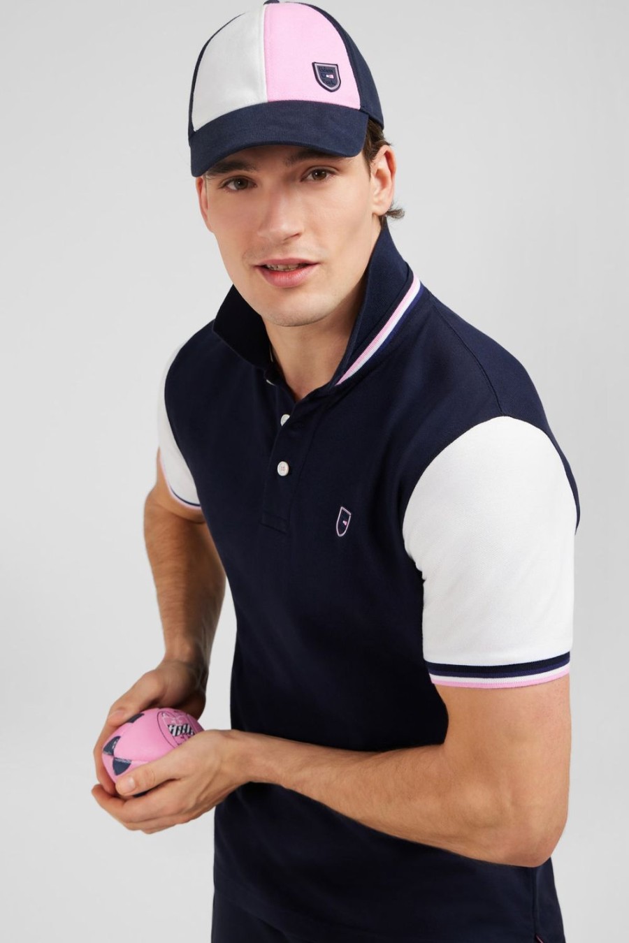 Eden Park Navy Blue Short-Sleeved Colour-Block Polo Shirt | Polos