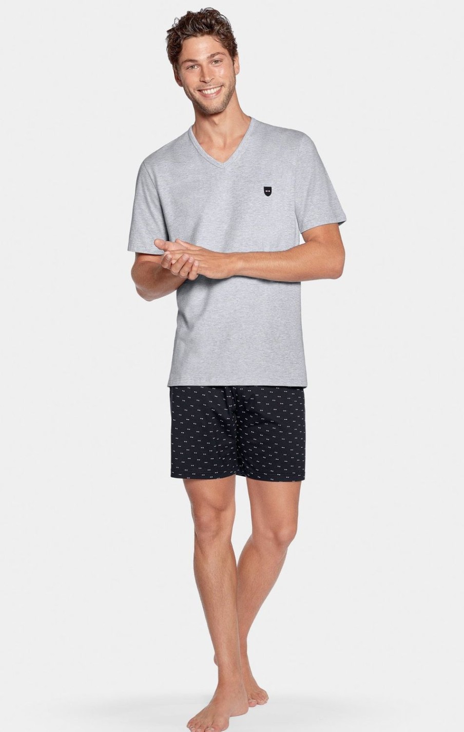 Eden Park Cotton Jersey Short Grey Pyjamas With Micropatterned Shorts | Pyjamas