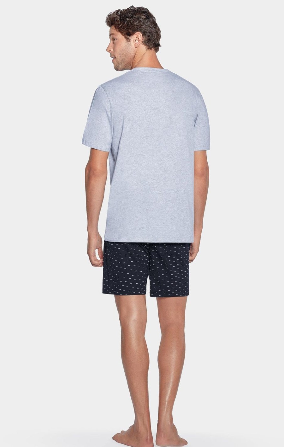 Eden Park Cotton Jersey Short Grey Pyjamas With Micropatterned Shorts | Pyjamas