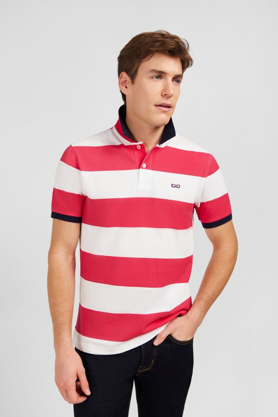 Eden Park Short-Sleeved Polo Shirt In Pique Cotton With Red Circles | Polos